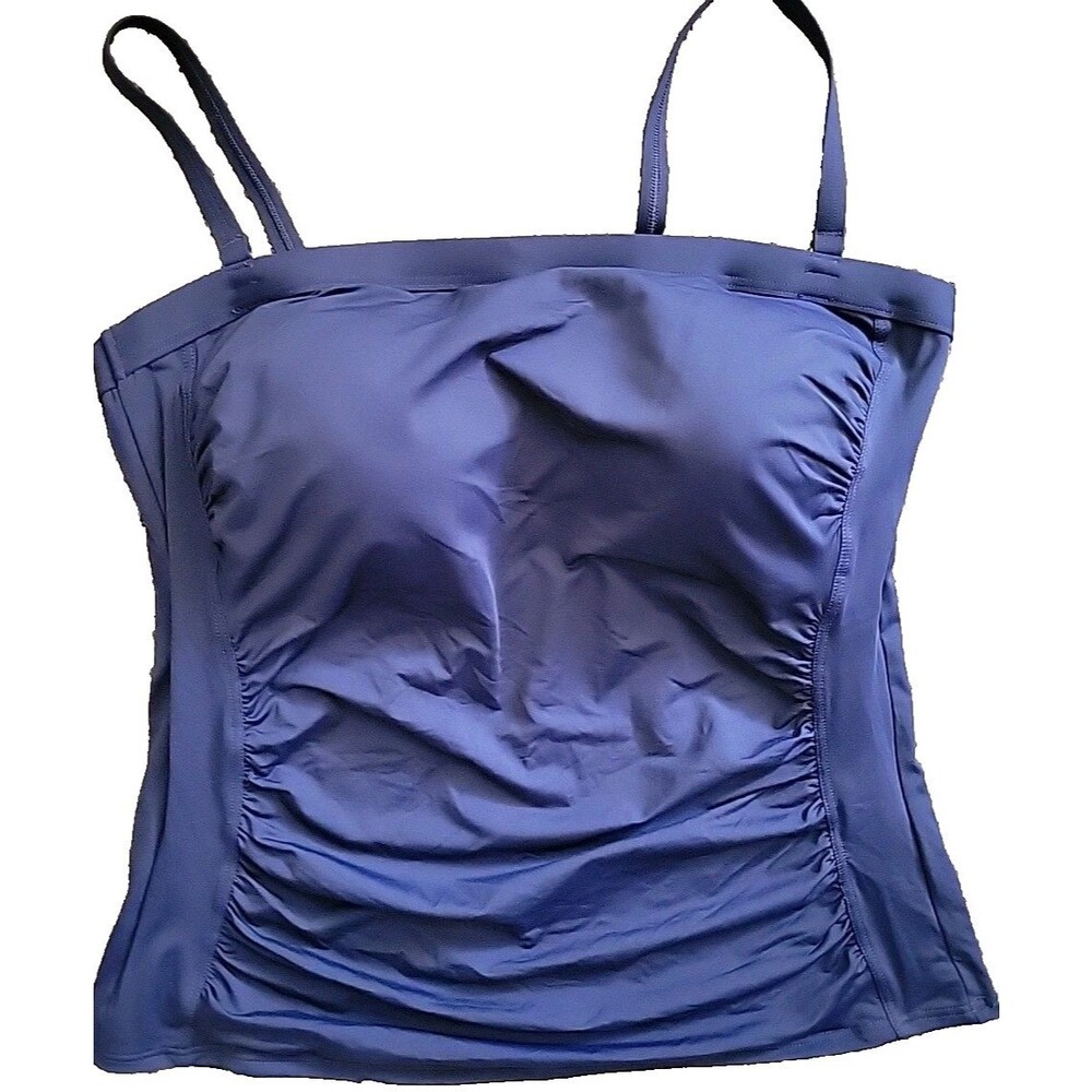 Lands End Navy Swim Top 20W Solid Removable Straps Bandeau Front Lined S97